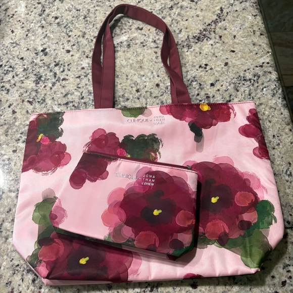 Clinique X Jonathan Cohen floral print tote bag and makeup bag New Without tags - Picture 2 of 10